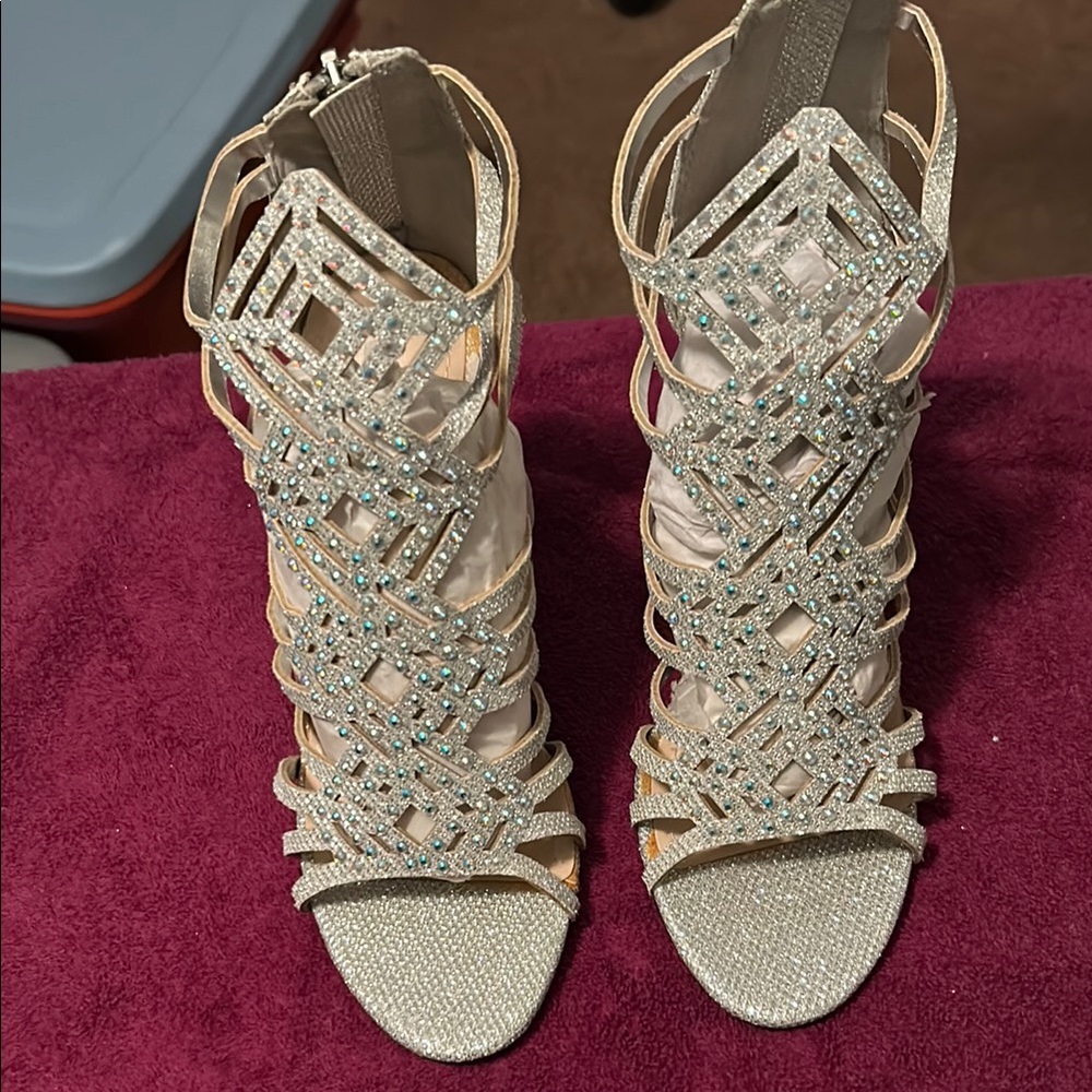 Silver High Heels with Intricate Cage Design